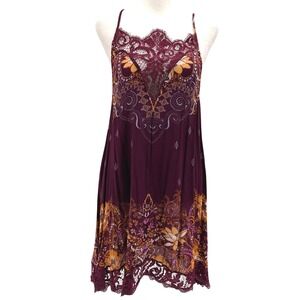 Intimately Free People Whos Sorry Now Slip Dress XS Burgundy Floral Lace Boho